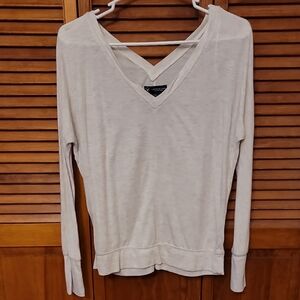Women's Cream Long Sleeve Vneck Top